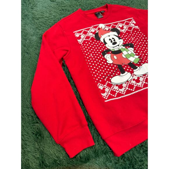 Disney Mickey Mouse Red Christmas Sweatshirt Santa Hat Holiday Sweater Large - Picture 4 of 6